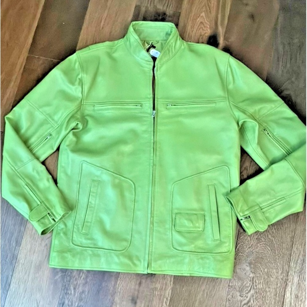 LeatherCult Green Leather Moto Jacket Full Zip Women's Large NWT Custom